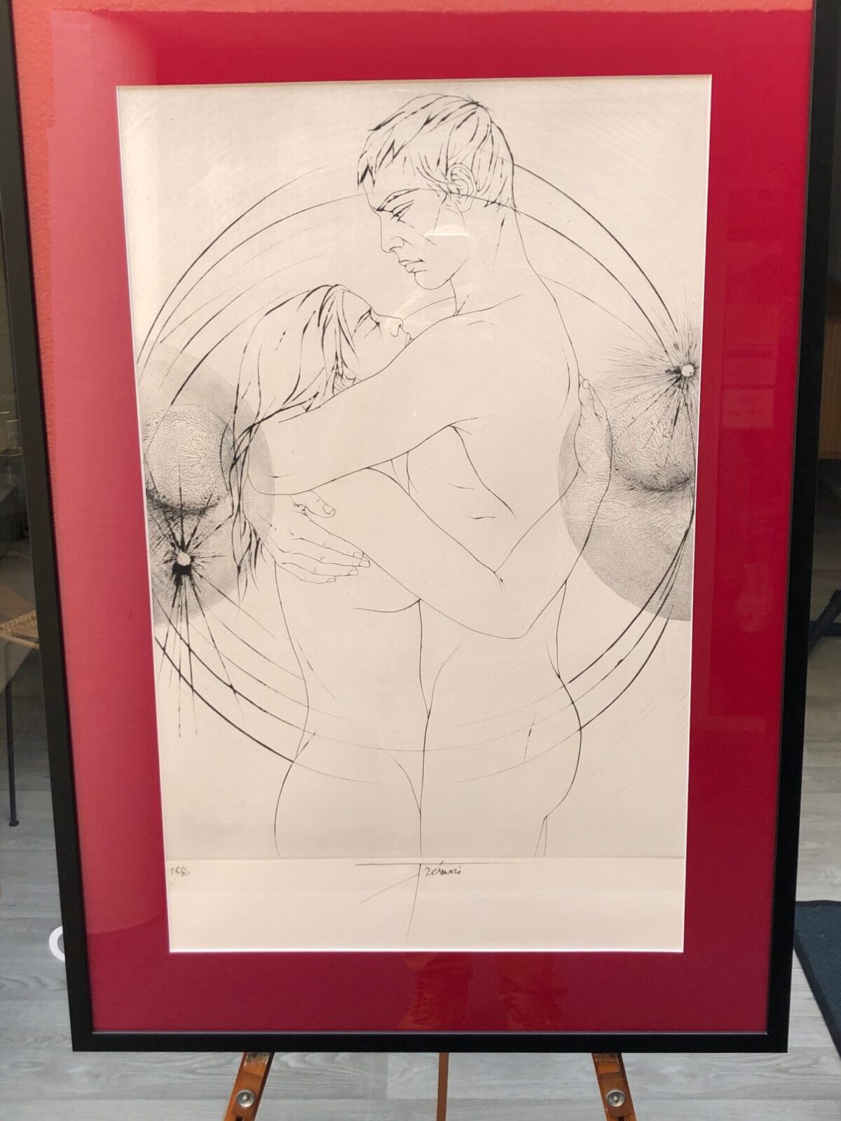 litho de Pierre-Yves TREMOIS (8/01/1921) entourée d'un passe partout ref: XCC300-349 Beaujolais verre de 2mm et une Baguette ref: RAM1915H noire le tout assemblé chez l'encadreur aux Sables d'Olonne grand Ouest