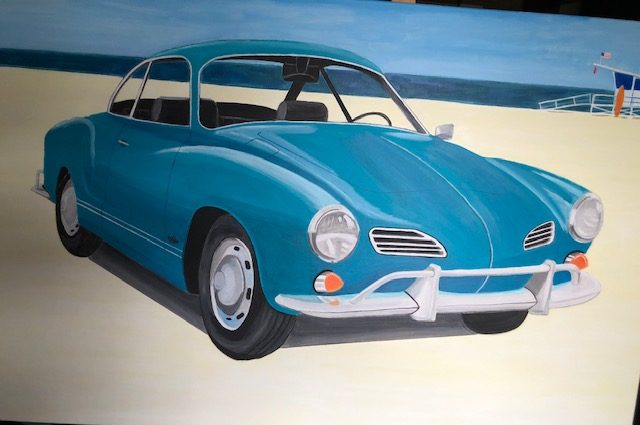 Toile tendue sur châssis peinture acrylique de SEB Volkswagen Karman Ghia 1969 type US visible chez l'encadreur sur le remblai des Sables d'Olonne (4h de Paris)