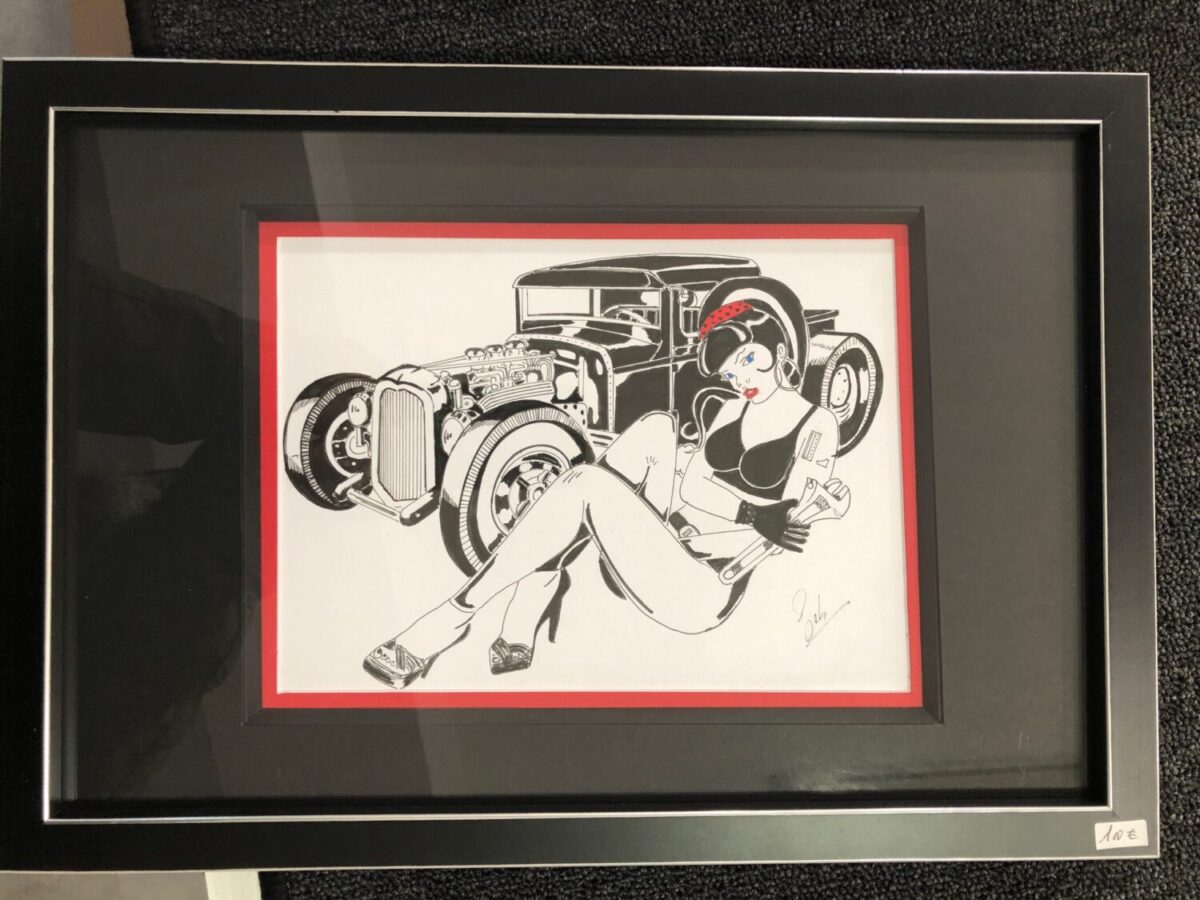 Dessin à l'encre fait par SEB sur papier canson
Touches d'acrylique
DOUBLE PASSE-PARTOUT
BAGUETTE BOIS NOIR LISERET ALU
Visible chez L'ENCADREUR aux Sables d'Olonne sur le remblai