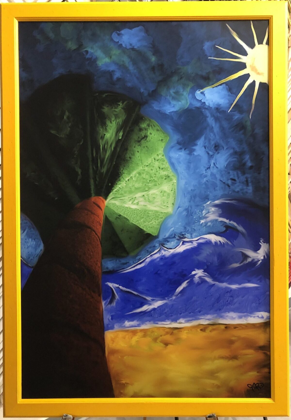 OEUVRE DE MR GAREAU
ENCADREMENT BAGUETTE JAUNE VIF EN VOIS DE CHEZ MOULUREX FAIT à LA GALERIE BLANCHE AUX SABLES D'OLONNE