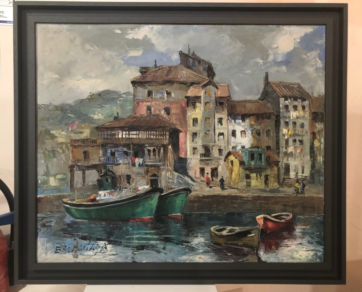 OEUVRE SUR TOILE
PUERTO DE BERMEO CON PERSONAGES
CAISSE AMÉRICAINE GRISE DE CHEZ MOULUREX
FAIT CHEZ L'ENCADREUR AUX Sables d'Olonne