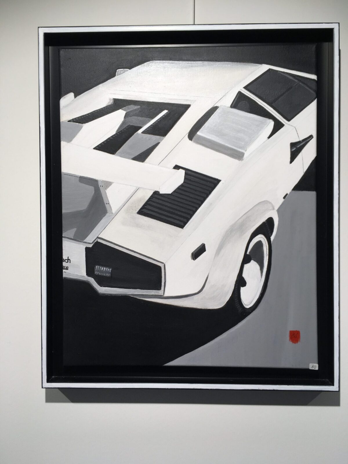 PEINTURE ACRYLIQUE RÉALISÉE PAR SEB SUR TOILE
ENCADREMENT : CAISSE AMÉRICAINE NOIRE ET BLANCHE
LAMBORGHINI MYTHIQUE