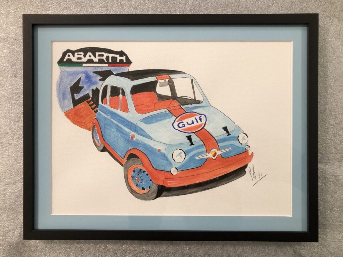 FIAT 500 BLEUE
FAIT PAR SEB
ENCADREMENT DE L'ENCADREUR EN ALU NOIR MAT
PASSE PARTOUT BLEU CIEL