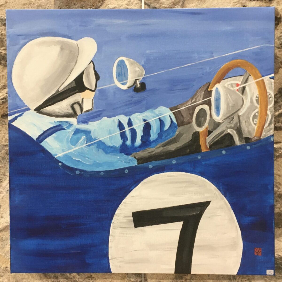 TOILE ACRYLIQUE REPRÉSENTANT UN PILOTE DE COURSE DES ANNÉES 50 FAIT PAR SEB