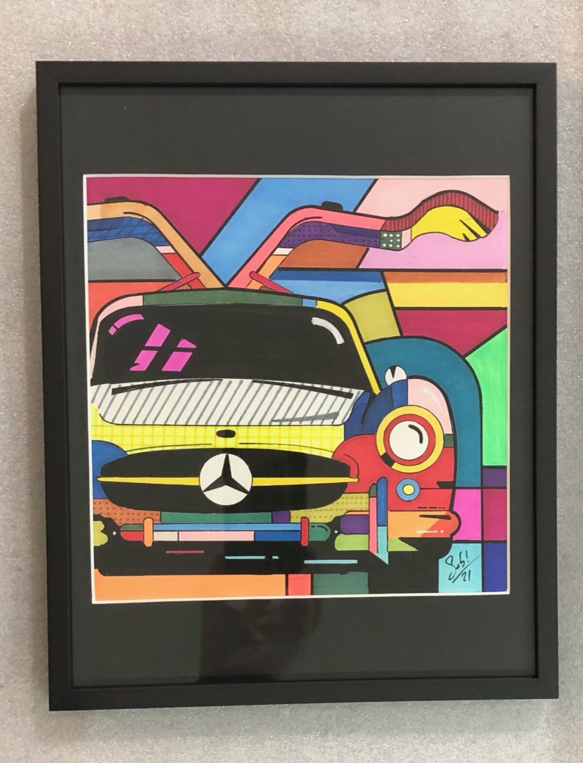 Mercedes STYLE VON
oeuvre de SEB, artiste peintre sablais
réalisé à l'encre
encadrement baguette euro baguette noir at, passe partout Crescent
fait par l'encadreur aux sables d'olonne