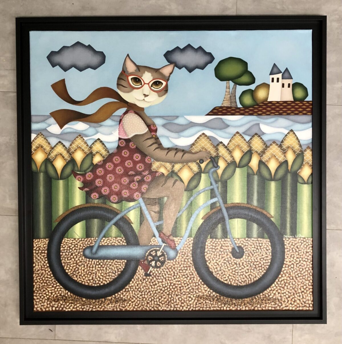 LES LUNETTES DANS LE VENT
ARTISTE STÉPHANIE LE PITRE
TOILE ACRYLIQUE
CAISSE AMÉRICAINE NOIRE MAT EUROBAGUETTES
FAIT PAR L'ENCADREUR DE LA GALERIE BLANCHE AUX SABLES D'OLONNE