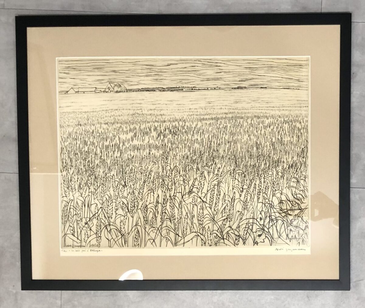 LES BLÉS
OEUVRE ORIGINALE
ENCADREMENT MINIMALISTE AVEC PASSE PARTOUT CRÈME ET BAGUETTE MOULUREX NOIR MAT
CADRE FAIT AUX SABLES D'OLONNE PAR L'ENCADREUR
À LA GALERIE BLANCHE