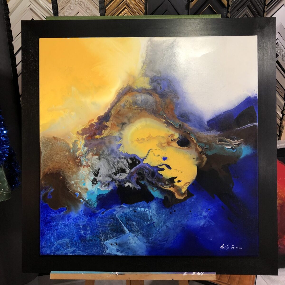 MIREILLE GOUMON
OEUVRE ORIGINALE DE MIREILLE
ENCADRÉE PAR UNE BAGUETTE NOIRE 
FAIT PAR L'ENCADREUR
PRÈS DE LA PENDULE À LA GALERIE BLANCHE 85100