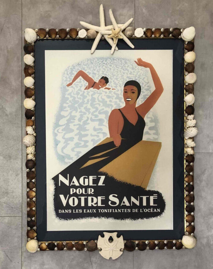 COQUILLAGES ET ....
BAGUETTE ORIGINALE DU PROPRIÉTAIRE , AFFICHE DES ANNÉES 50