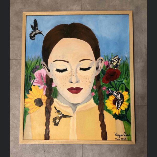 JEUNE FILLE AUX PAPILLONS
MAGNIFIQUE TOILE PEINT À L'ACRYLIQUE PAR UNE JEUNE SABLAISE
ENCADRÉE EN BOIS NATUREL, BAGUETTE EUROBAGUETTE
L'ENCADREUR LA GALERIE BLANCHE 
LES SABLES D'OLONNE
